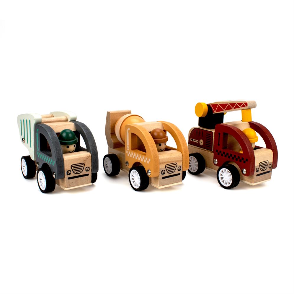 Arbeitsautos aus Holz mit Rückzugsmotor