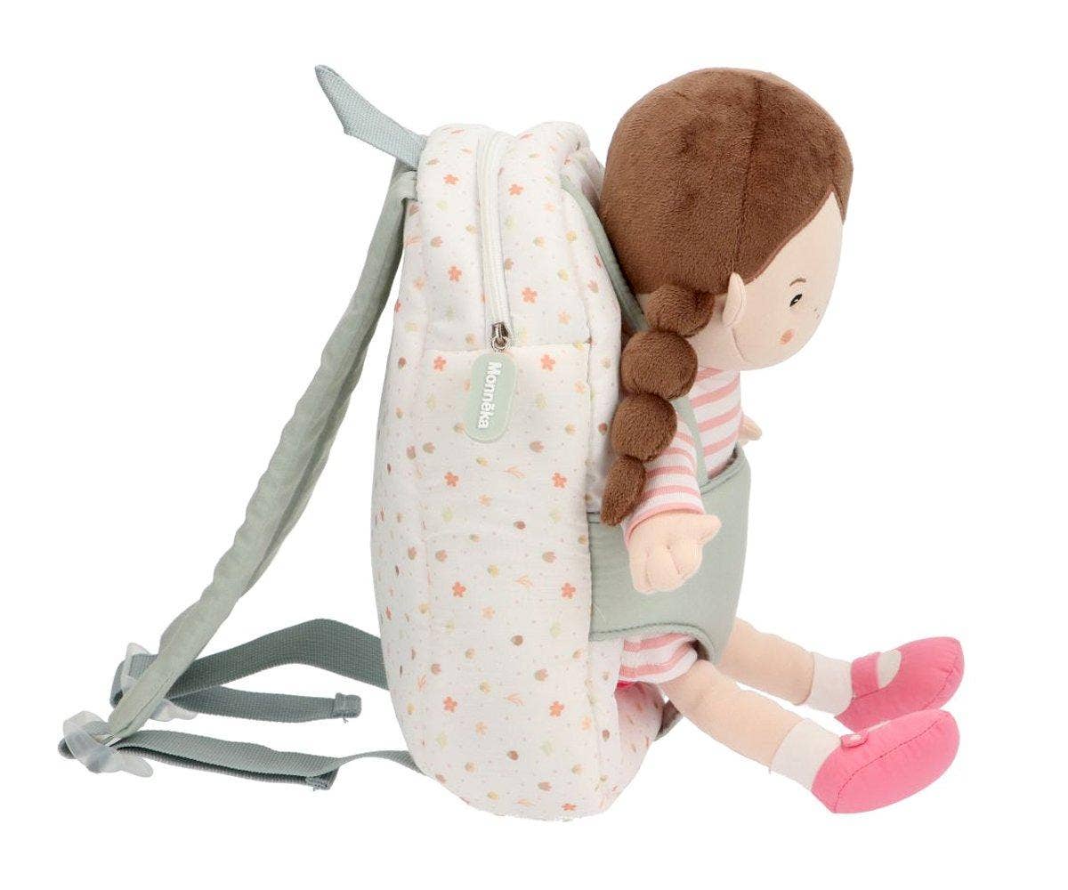 Monnëka Puppenrucksack – perfekt für unterwegs -Frühlingsgarten