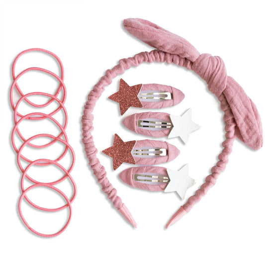 Musselin Haar-Accessoires-Set I Altrosa
