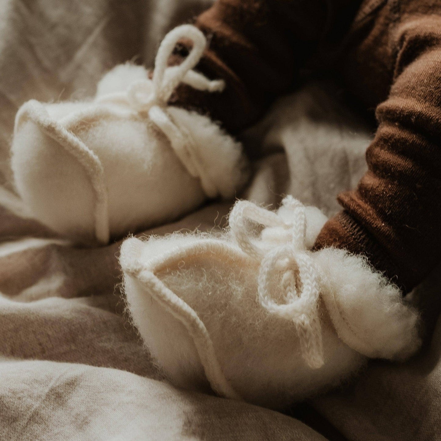 Wollpantoffeln aus  Merinowolle für Baby/Neugeborene - Natur