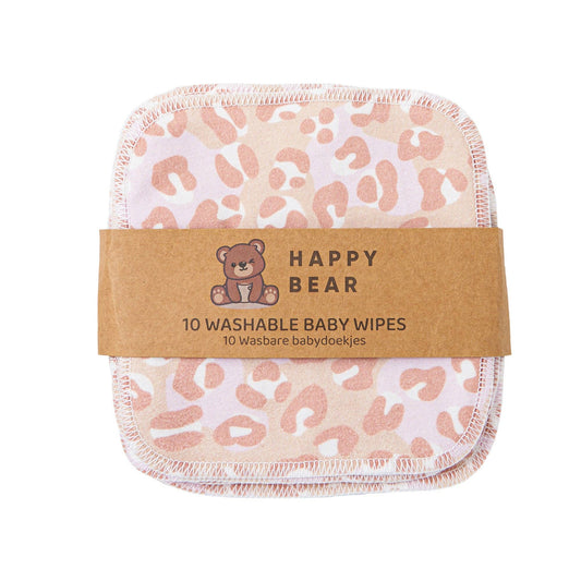 Waschbare Babytücher/Feuchtücher– 10er-Set im Rosa-Leo-Look