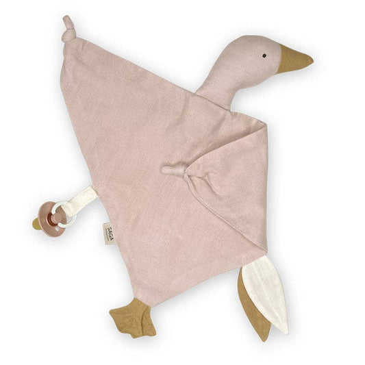 Kuscheltuch-Gans „Nebelrosa“ – Schnullerband