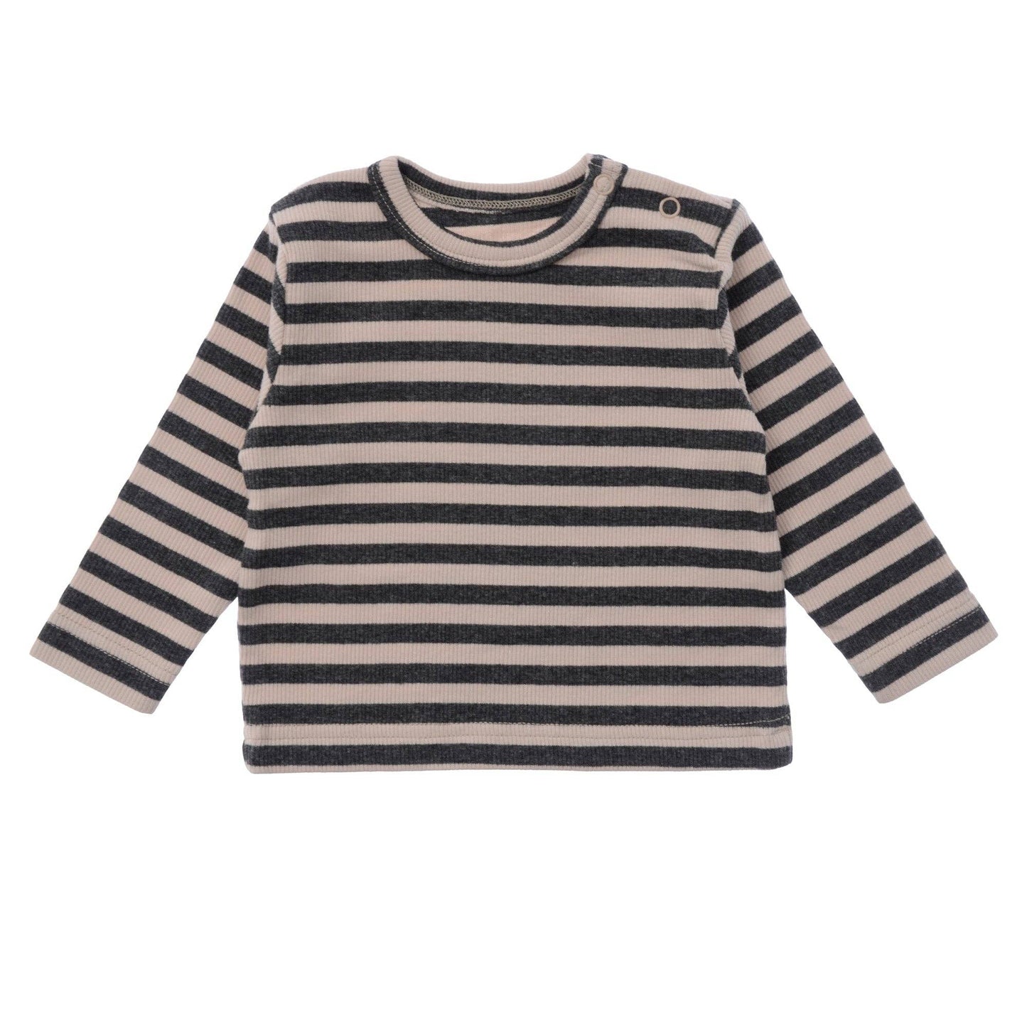 Langarmshirt – Beige-Anthrazit gestreift