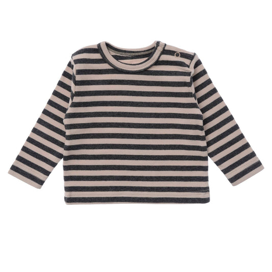Langarmshirt – Beige-Anthrazit gestreift