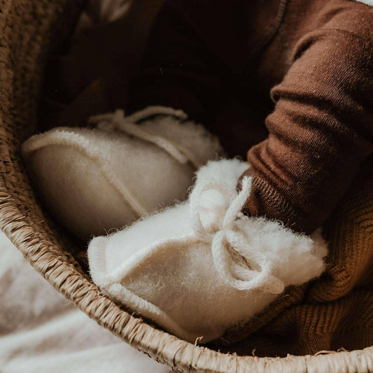 Wollpantoffeln aus  Merinowolle für Baby/Neugeborene - Natur