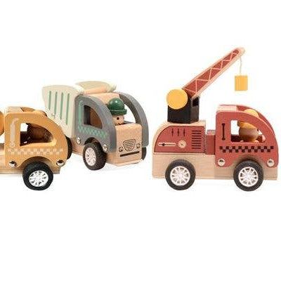 Arbeitsautos aus Holz mit Rückzugsmotor