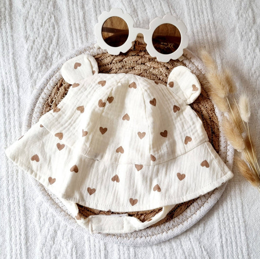 Sonnenhut für Babys - Beige mit Herzen